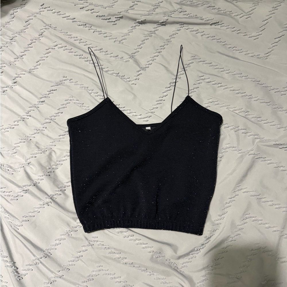 Navy Blue Sparkle V-Neck Crop Cami Top